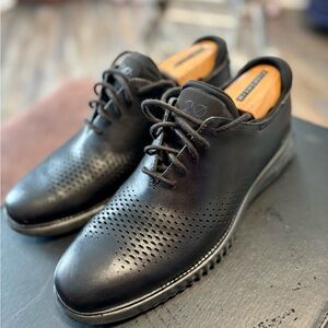 Cole Haan Black Leather Oxford Shoes with Perforated Detail
